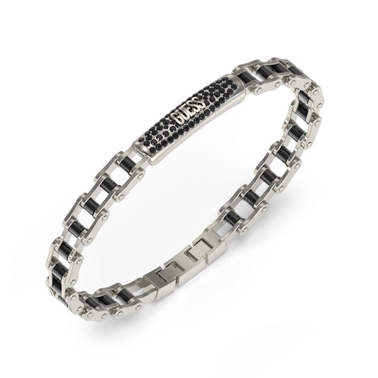 Stylish GUESS JEWELS JEWELRY Mod. JUMB04414JWSTGMT-U bracelet with silver and black design, perfect for modern fashion.
