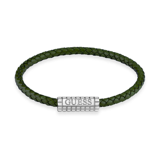 GREEN braided bracelet with GUESS logo charm.