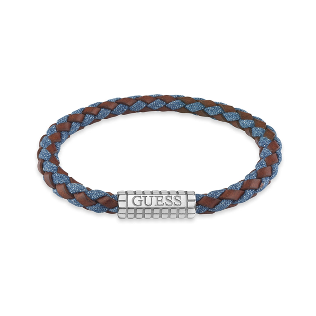 GUESS JEWELS JEWELRY Mod. JUMB05036JWSTBMS braided bracelet with GUESS logo on silver clasp, stylish fashion accessory