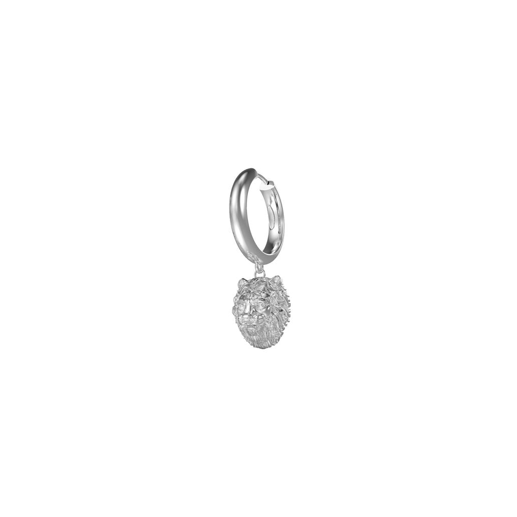 GUESS JEWELS JEWELRY Mod. JUME01304JWSTT-U silver hoop earring with lion head charm.