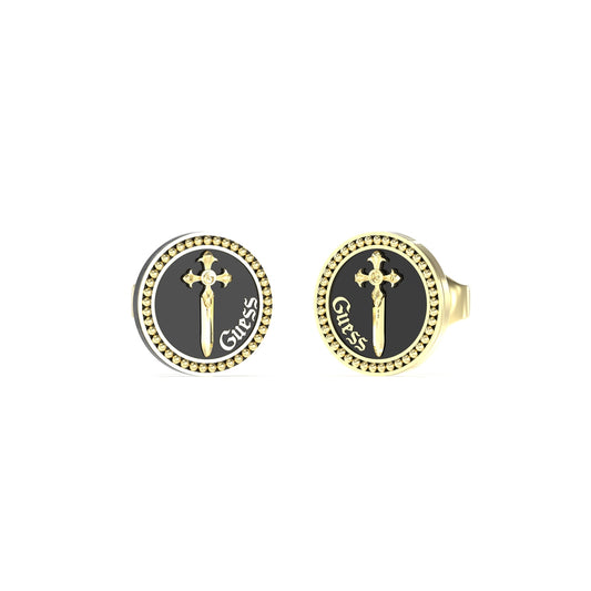 GUESS JEWELS JEWELRY Mod. JUME04021JWYGBKT-U gold and black earrings with logo detail