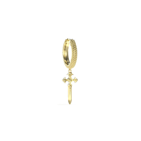 GUESS JEWELS JEWELRY Mod. JUME04025JWYGT-U gold hoop earring with cross pendant design.