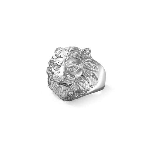 Silver lion head ring - bold statement jewelry