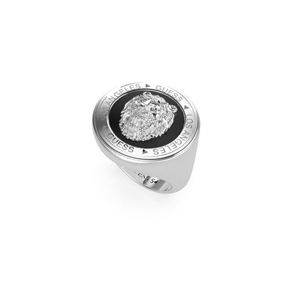 GUESS JEWELS JEWELRY Mod. JUMR01315JWSTBK64 silver ring with lion emblem and Los Angeles engraving