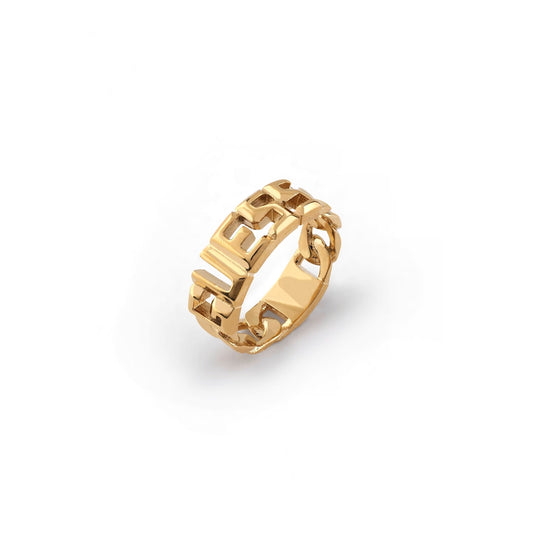 Elegant gold ring from GUESS JEWELS JEWELRY Mod. JUMR03206JWYGBK64 collection.