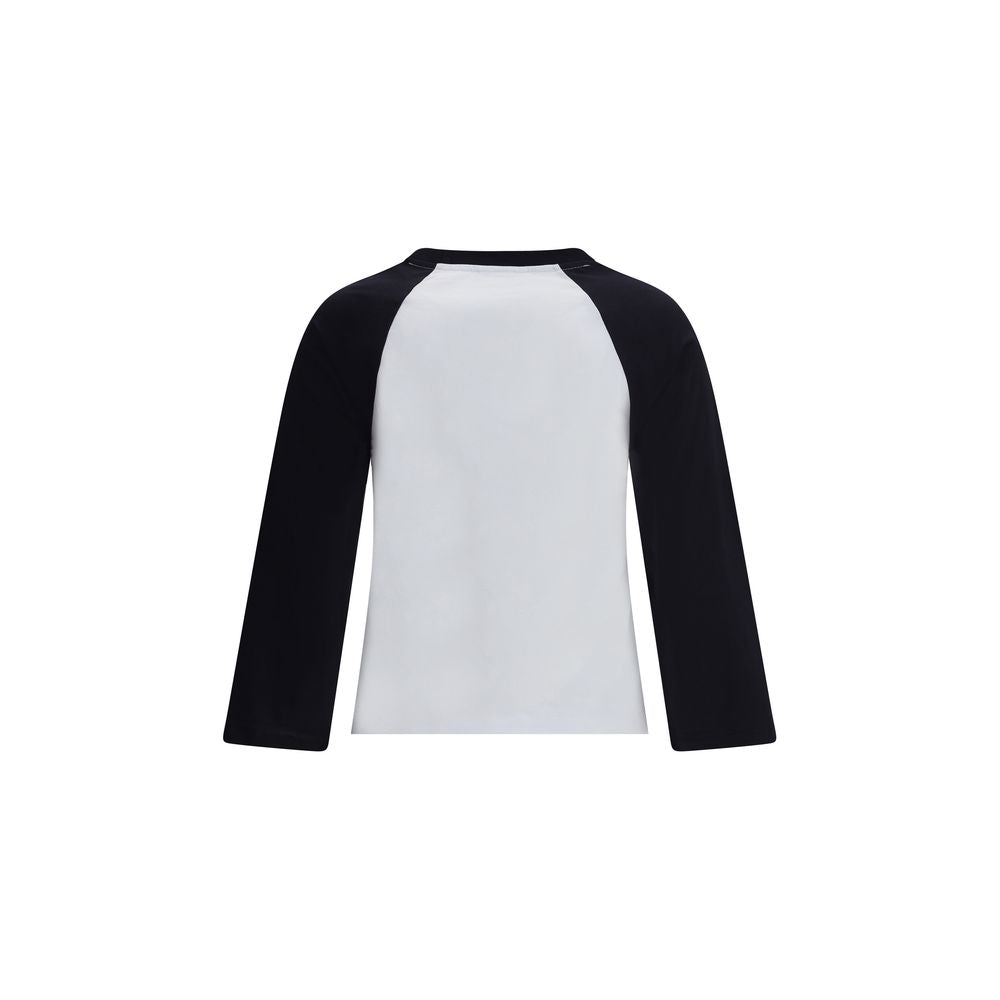 Back view of Ganni Multicolor Cotton T-Shirt with three-quarter length sleeves and raglan seams. Comfortable fit and stylish design for AW25.