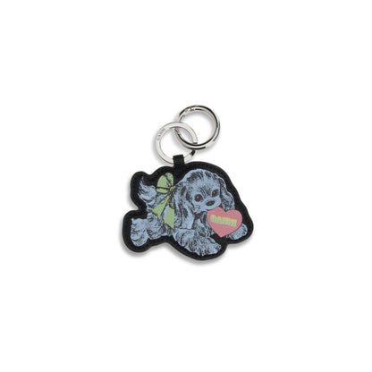 Ganni Multicolor Recycled Leather Keychain featuring a playful puppy design with silver clasp, perfect for keys or bags.