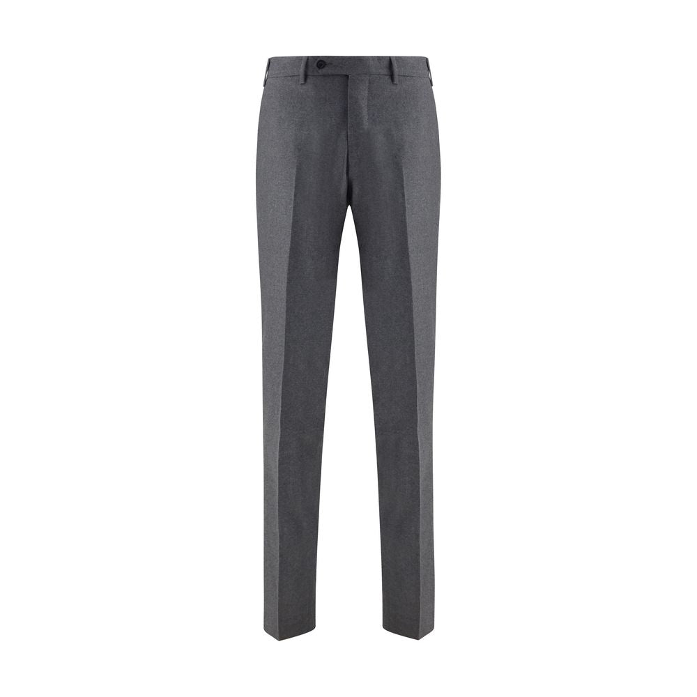 Germano Gray Fleece Wool Dress Pants with slim fit and welt pockets, ideal for formal occasions, season AW25.