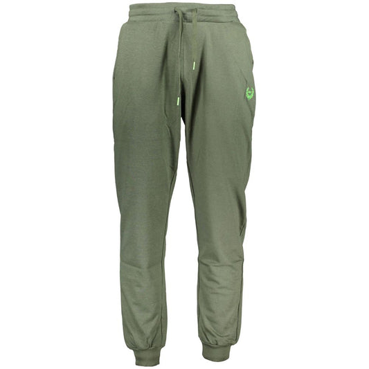 Gianmarco Venturi Green Cotton Pant, sports trousers with elastic waist, drawstrings, three pockets, ankle cuffs, contrasting details, embroidery, logo
