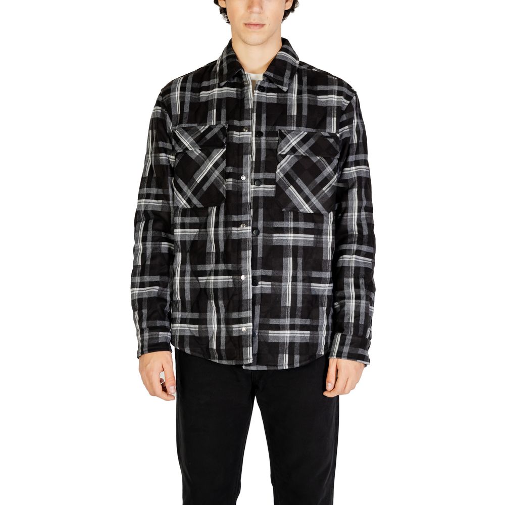 Gianni Lupo Black Polyester Jackets & Coat for men, Fall/Winter collection, plaid design with front pockets, polyester blend.