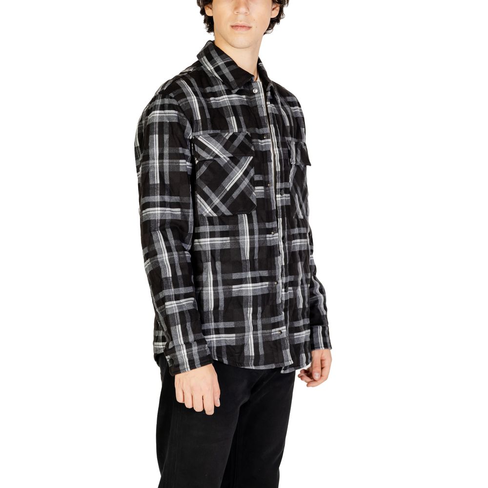 Gianni Lupo Black Polyester Jackets & Coat in a plaid design for men, part of the fall/winter collection.