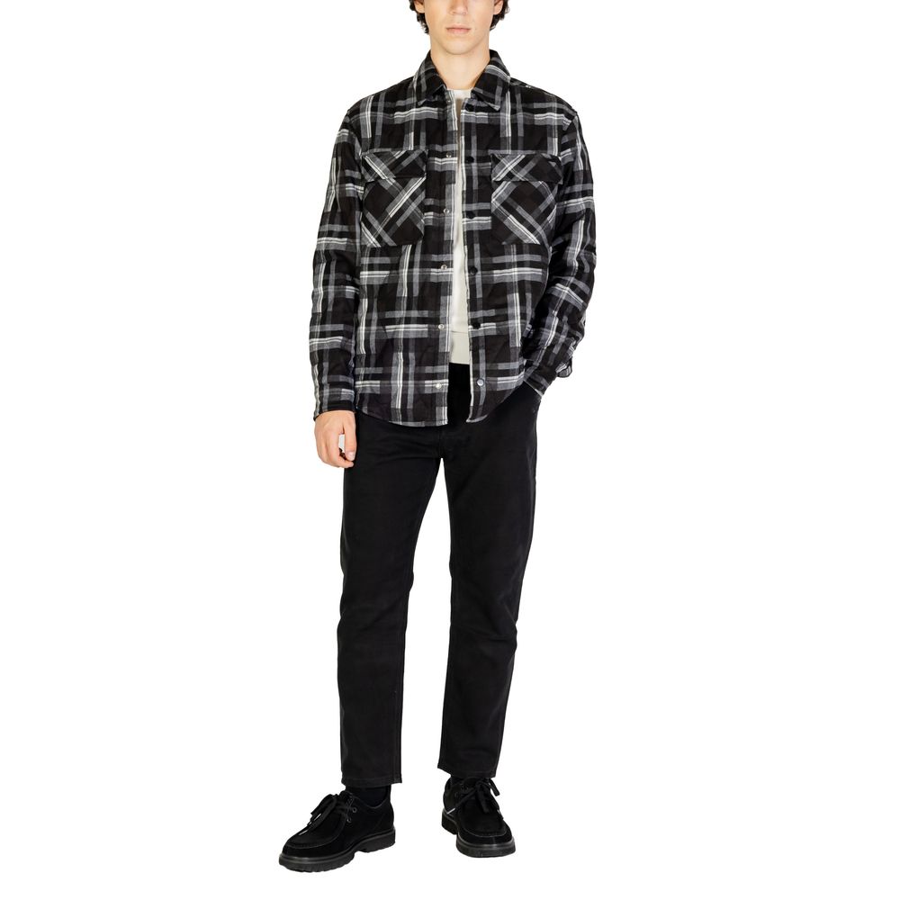 Gianni Lupo Black Polyester Jackets & Coat for men, fall/winter collection - plaid design, front view.