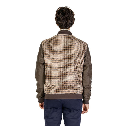 Rear view of model wearing Gianni Lupo Brown Polyester Jackets & Coat from Fall/Winter collection, 60% polyester, 40% wool.