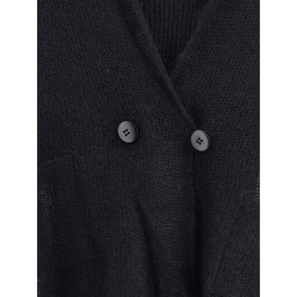 Giorgio Armani Black Mohair Cardigan with refined mesh stitching and double-breasted design for an elegant daytime look.