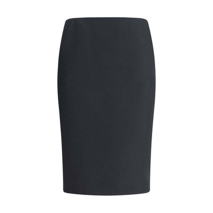 Giorgio Armani Black Recycled Polyester Midi Skirt with back zip and side pockets, elegant techno scuba pencil skirt for AW25 season.
