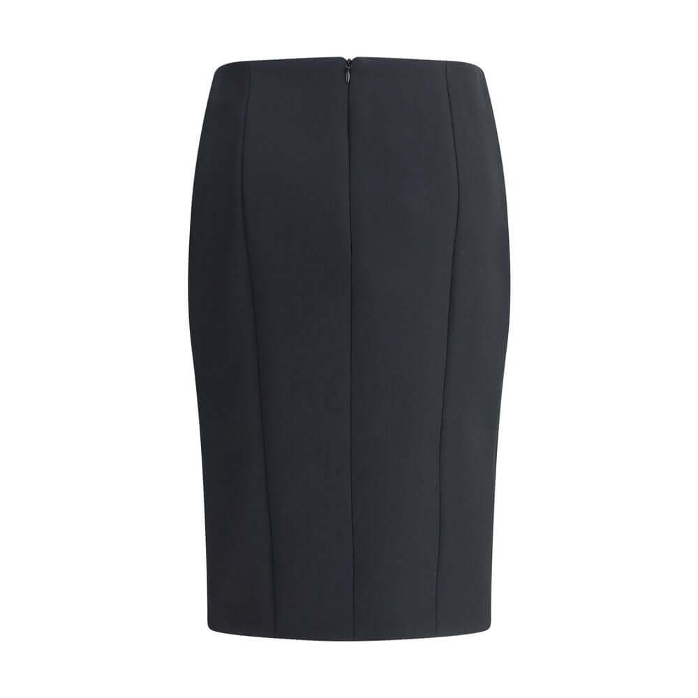 Giorgio Armani Black Recycled Polyester Midi Skirt with clean lines and back zip closure for versatile formal or informal wear.