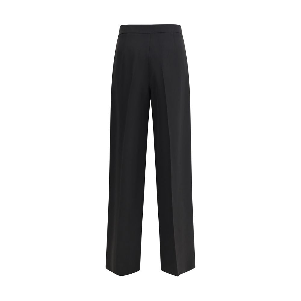 Giorgio Armani Black Silk Casual Pants with side zipper and distinctive button detail, ideal for a sophisticated, feminine look.