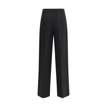 Giorgio Armani Black Silk Casual Pants with side zipper and distinctive button detail, ideal for a sophisticated, feminine look.