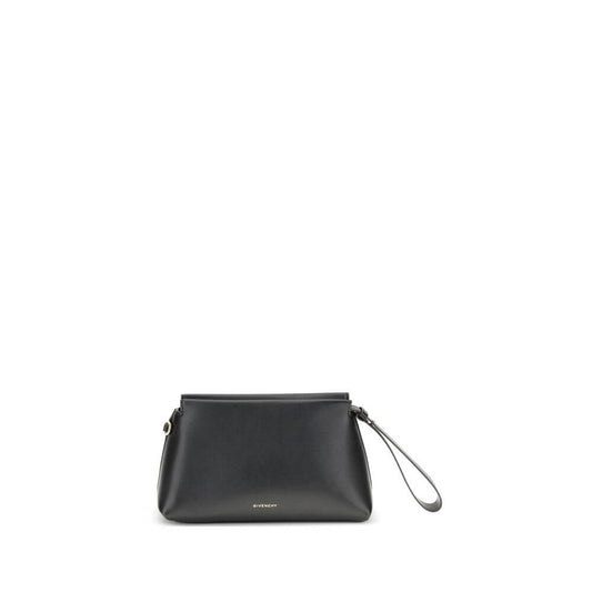 Givenchy Black Calf Leather Bos Taurus Clutch Bag with gold-tone details and leather strap.