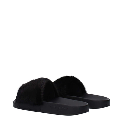 Givenchy Black Cotton Slippers featuring a side logo, open toe, and rubber sole for casual style.