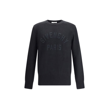 Givenchy Black Cotton Sweatshirt featuring embossed logo, ribbed crew neck, cuffs, and hem, made in Italy, AW25 collection.