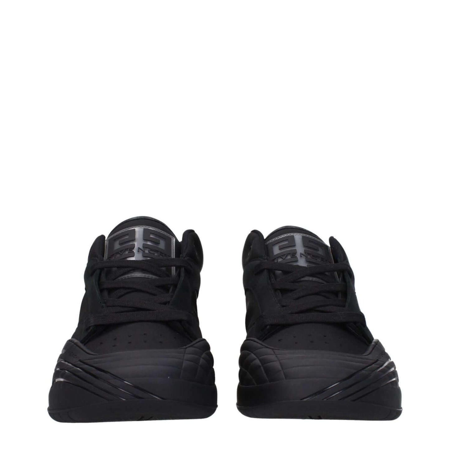 Givenchy Black Fabric Low Top Sneakers with logos and lace-up closure, rubber sole, and round toe.