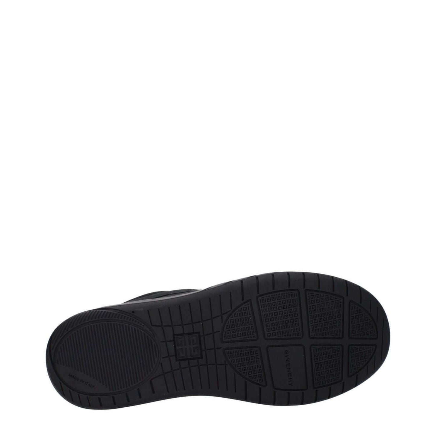 Sole view of Givenchy Black Fabric Low Top Sneakers with rubber sole and logos