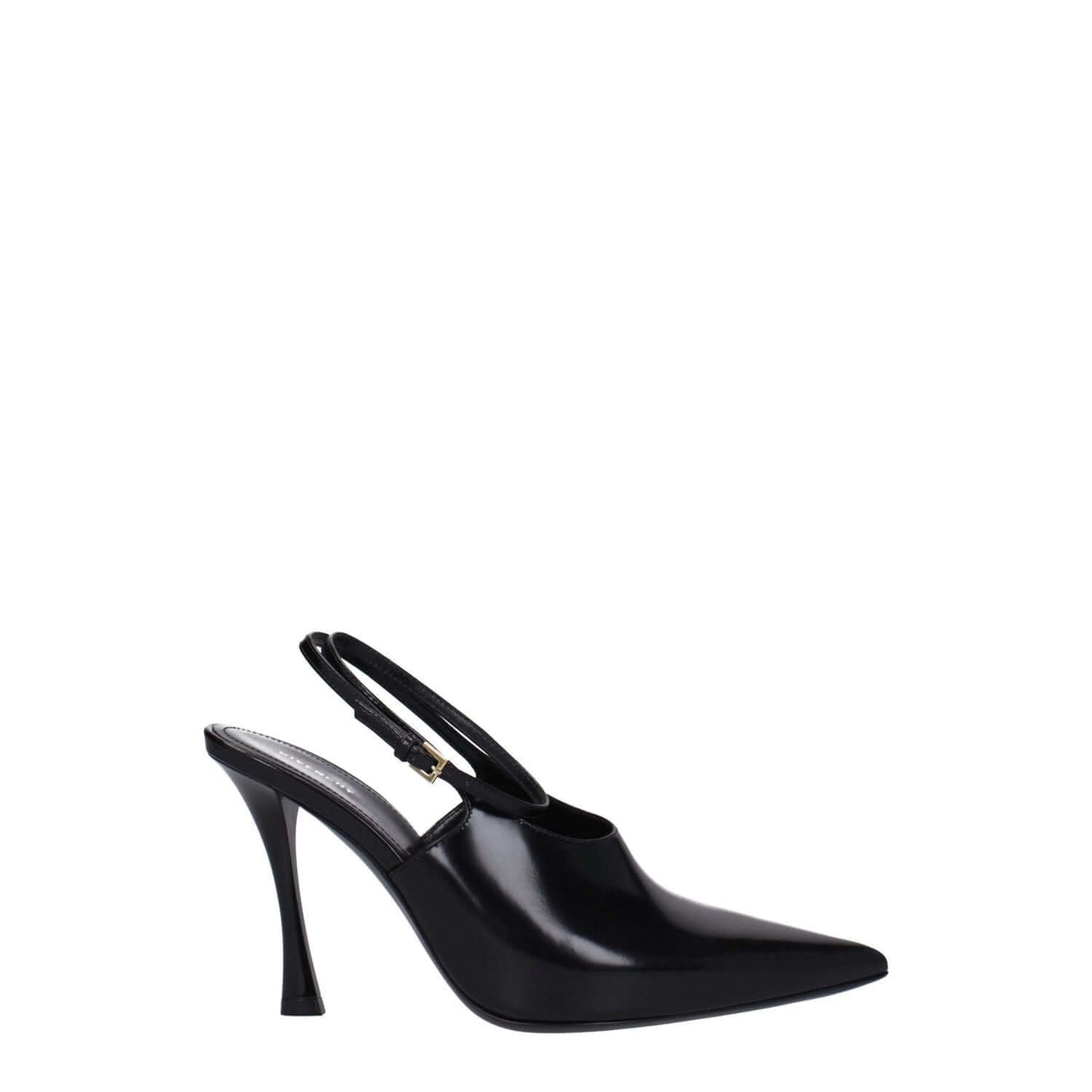 Givenchy Black Leather High Heel Pumps with buckle closure and pointy toe, 9.5 cm heel, stylish and elegant design.