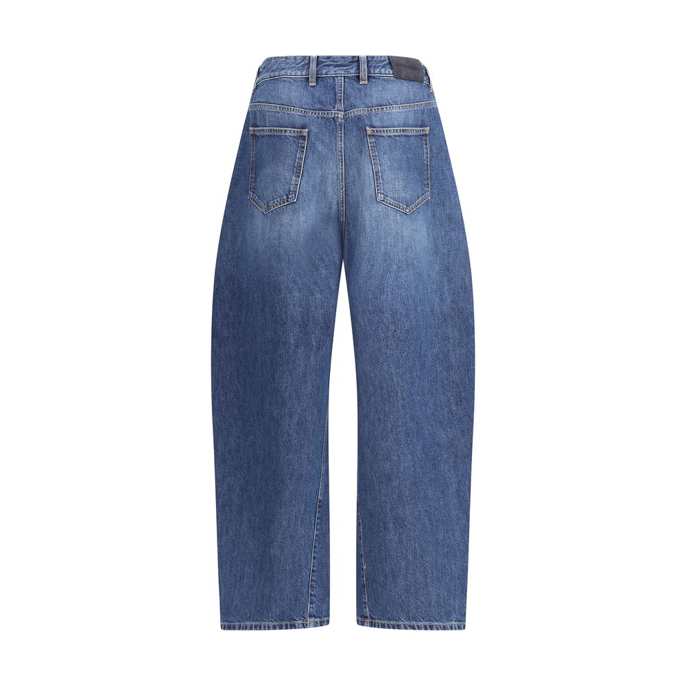 Givenchy Blue Cotton Relaxed Fit Jeans with suede logo applique and wrap-around volume, featuring back view with dual pockets.