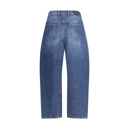 Givenchy Blue Cotton Relaxed Fit Jeans with suede logo applique and wrap-around volume, featuring back view with dual pockets.