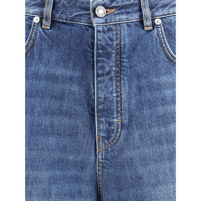 Close-up of Givenchy Blue Cotton Relaxed Fit Jeans with zipper closure and engraved button.