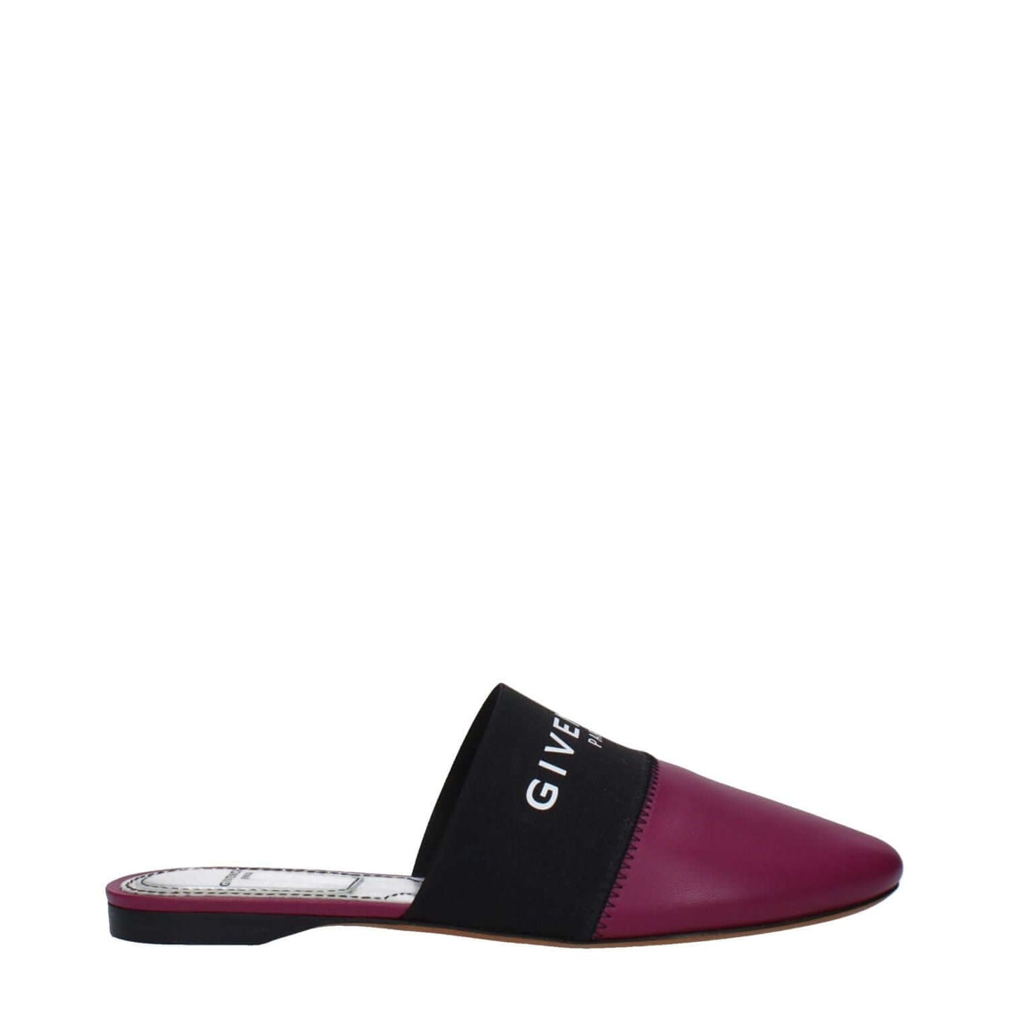 Givenchy Purple Leather Slippers featuring front logo, casual style, and round toe in dark orchid.