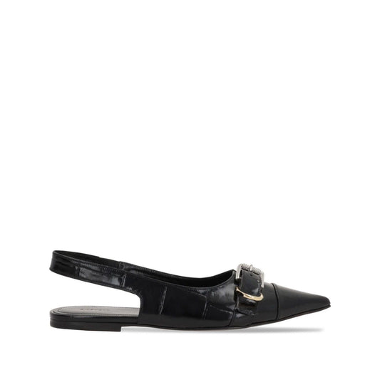 Black Givenchy Voyou Ballerinas with embossed crocodile effect, pointed toe, decorative buckle, slingback strap, and low heel.