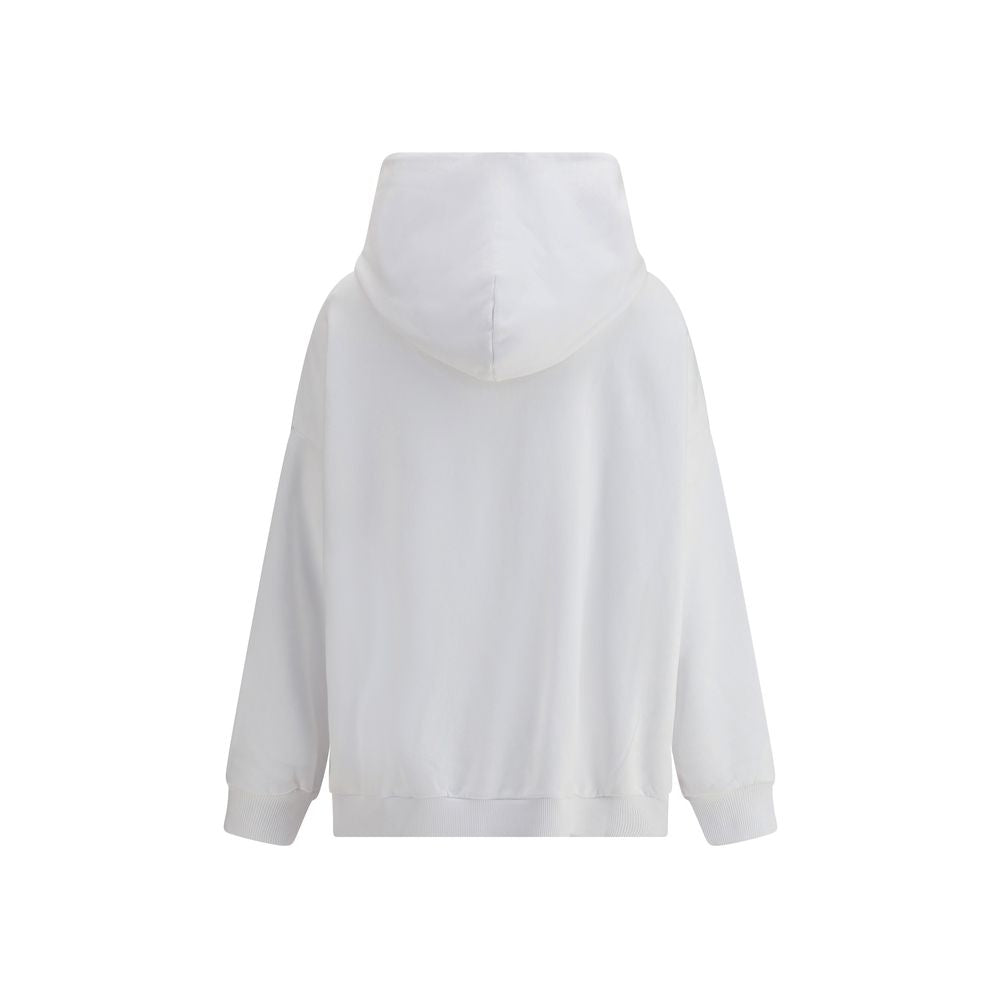 Back view of Givenchy White Cotton Sweatshirt with hood and ribbed hem, showcasing modern style and gauzy fabric composition.