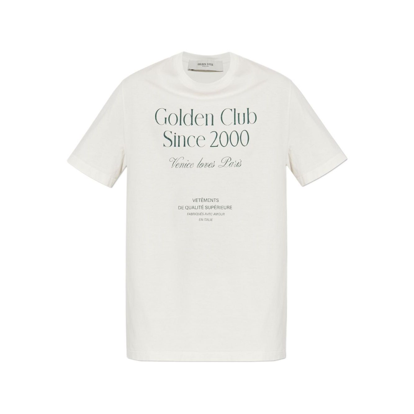 Golden Goose T-shirts and Polos White with graphic print and metallic star embellishments, crew neck cotton shirt.