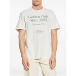 Golden Goose T-shirts and Polos White crew neck off-white cotton t-shirt with graphic print and metallic star embellishments.