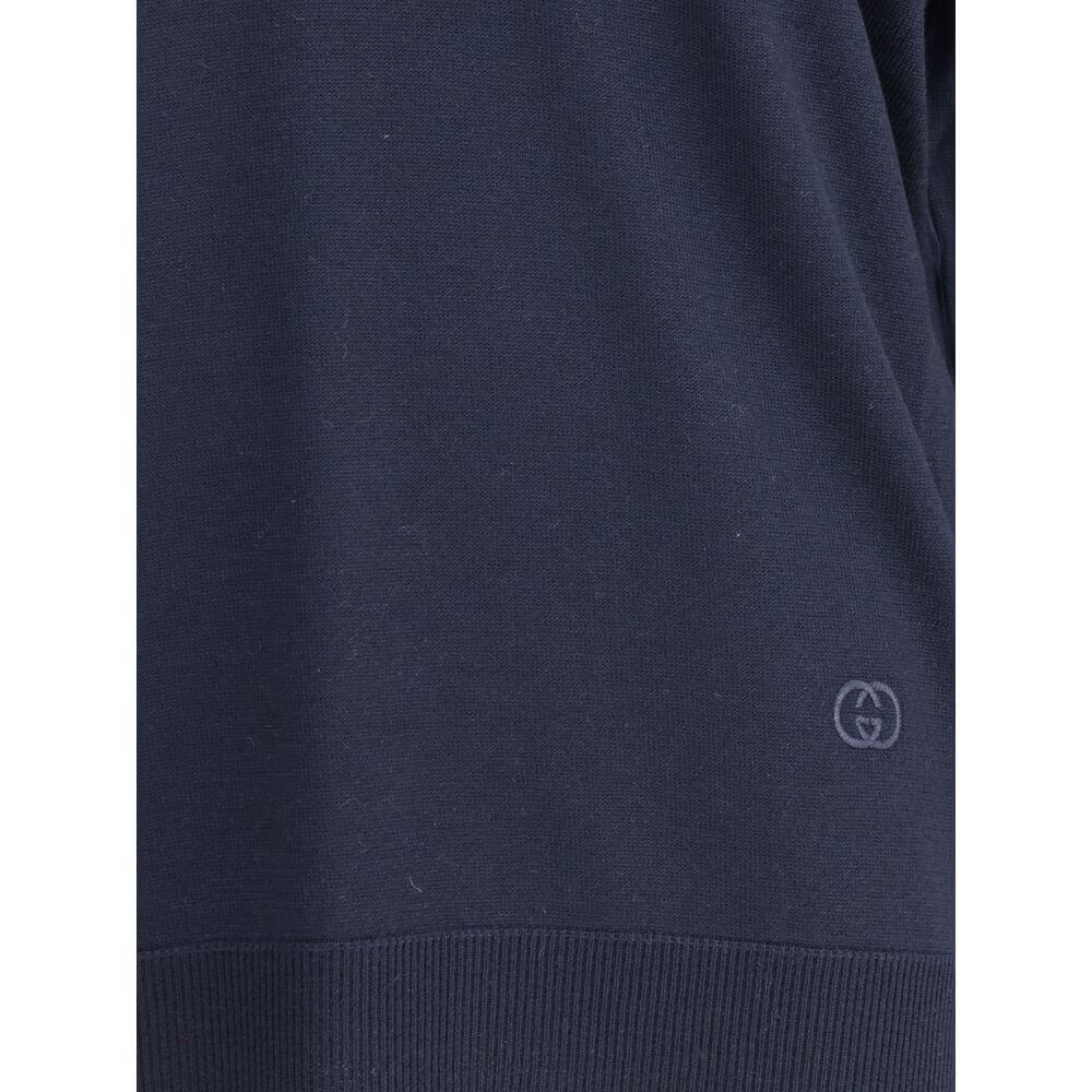 Gucci Blue Wool Sweatshirt with embroidered logo, featuring a relaxed fit and ribbed trims, perfect for a casual-chic look.