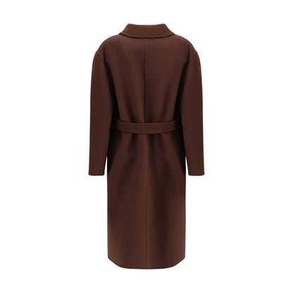 Back view of Gucci Brown Wool Coat with belt, showcasing refined style and elegant design.