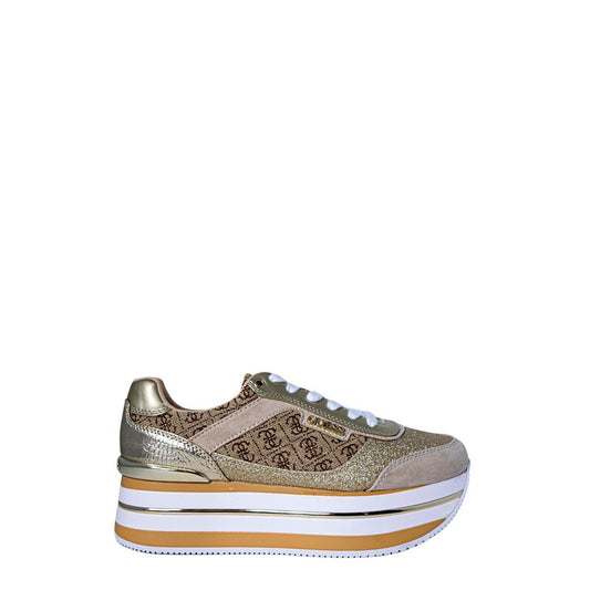 Guess Beige Polyester Sneaker with elevated sole and elegant design for comfort and style in casual occasions.