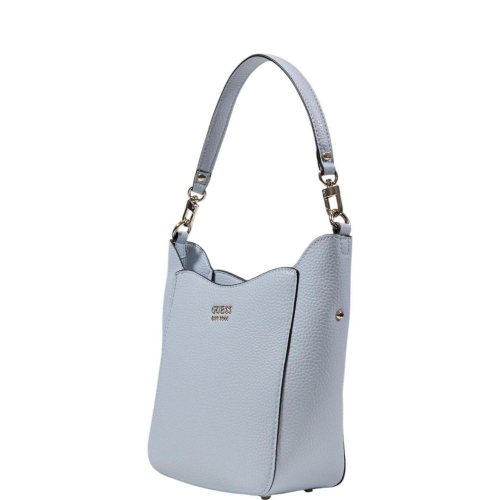 Guess Blue Polyethylene Handbag with pebbled texture and adjustable strap. Stylish small women's bag, perfect for any occasion.