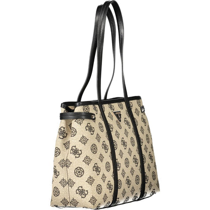 Guess Jeans Beige Cotton Women Handbag with chic design and dual handles shown in elegant beige hue with contrasting details.