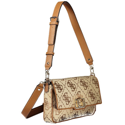 Guess Jeans Beige Polyester Women Handbag with adjustable strap, detailed design, and multiple compartments for stylish practicality.
