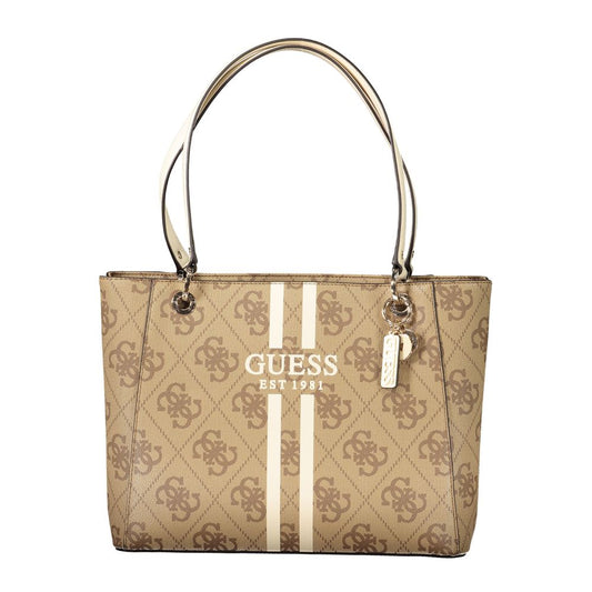 Guess Jeans Beige Polyethylene Women Handbag with iconic logo and dual handles