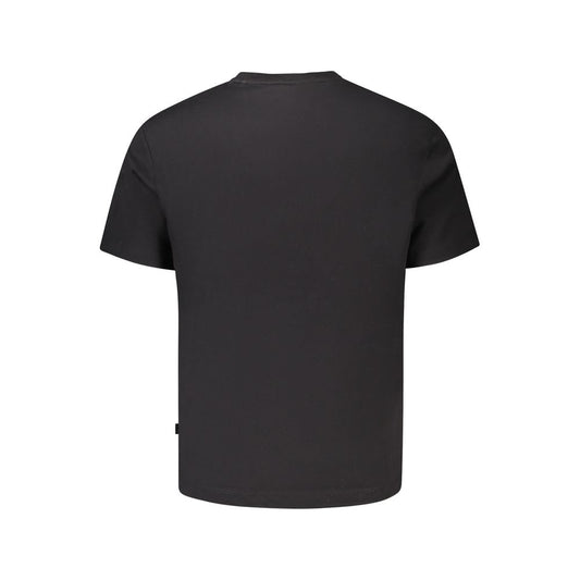 Back view of Guess Jeans Black Cotton T-Shirt showcasing short sleeves and regular fit, made from organic cotton.