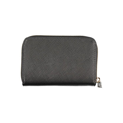Guess Jeans Black Polyethylene Wallet with zip closure, LAUREL II SLG design, featuring 2 compartments, coin purse, double card spaces, and logo.