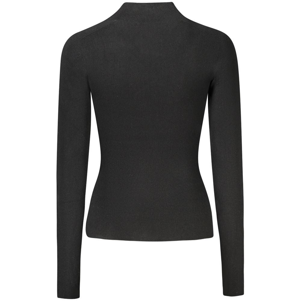 Guess Jeans Black Wool Women Sweater with long sleeves and high neckline, showcasing elegance and trendy style. Product rear view.