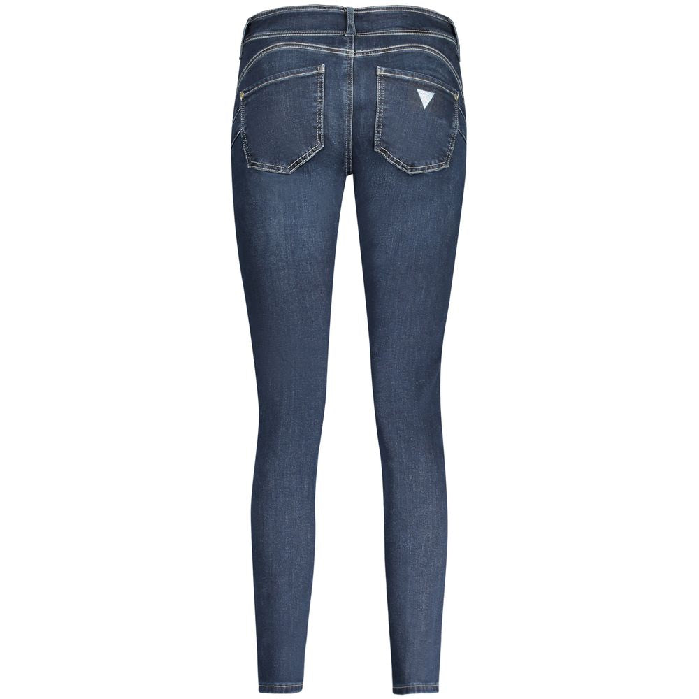 Back view of Guess Jeans Blue Cotton Women Skinny Jean with contrasting stitching and logo on the back pocket.