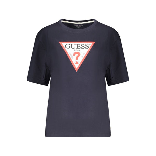 Alt Tag: Guess Jeans Blue Cotton Women T-Shirt with iconic logo and stylish design, perfect for trendy, casual streetwear fashion.