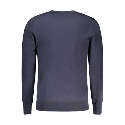 Back view of Guess Jeans Blue Viscose Sweater, long-sleeved, crew neck with logo application.