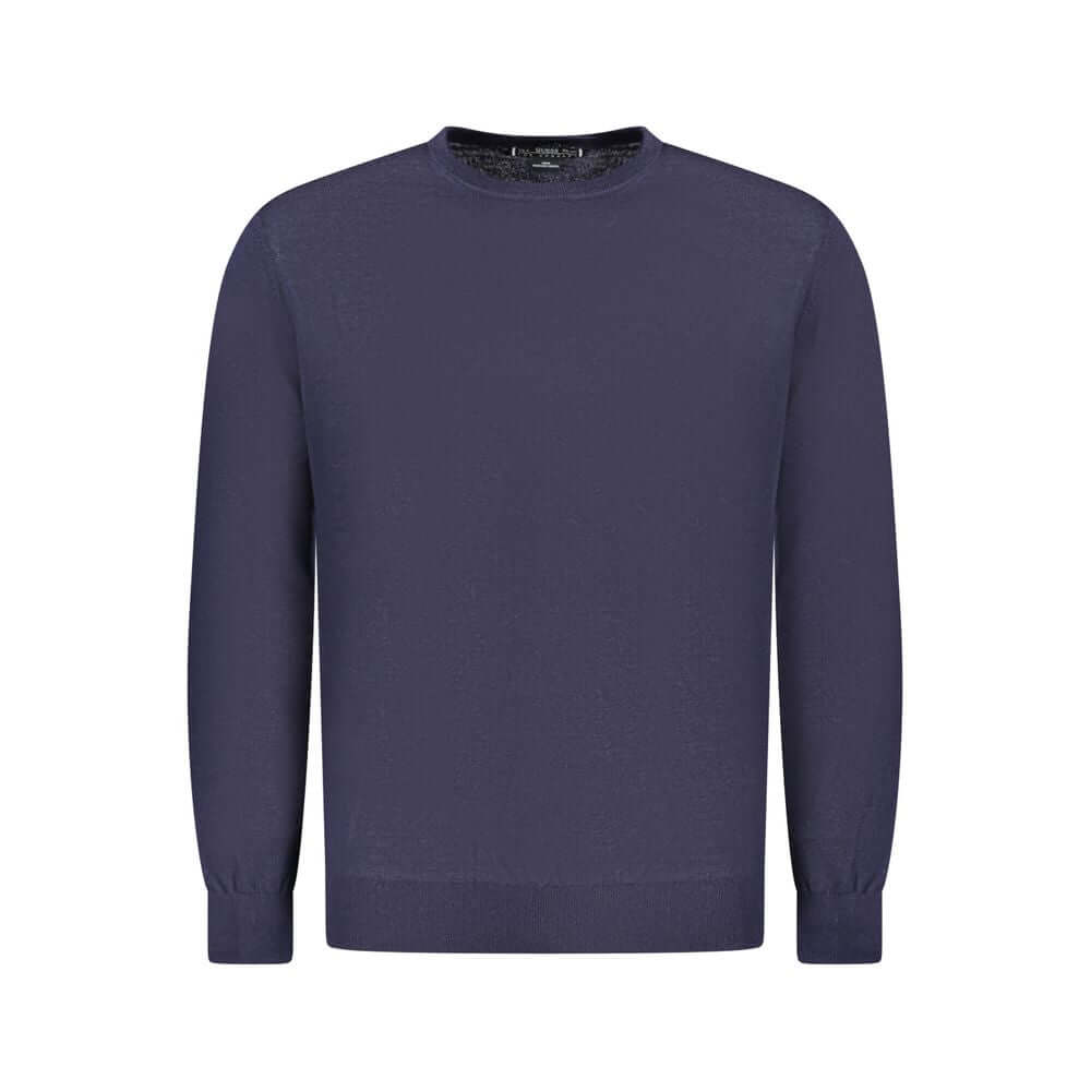 Guess Jeans Blue Wool Sweater with long sleeves, crew neck, and logo detailing. Perfect for stylish comfort and warmth.